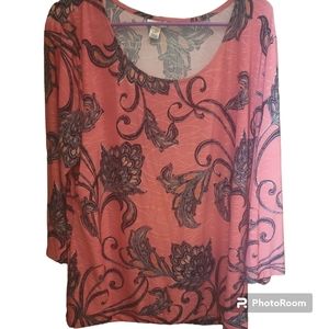 Croft & Barrow Paisley Peach and Black Top Size Size Xxl